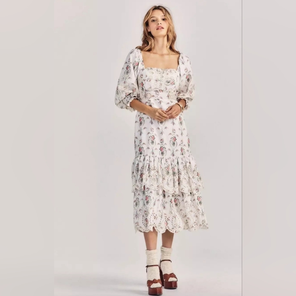 Loveshackfancy Toulon Midi Dress in Vanilla Kisses - Size 0 - New Never Worn